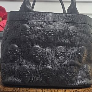 Black Skull Embossed Leather Handbag